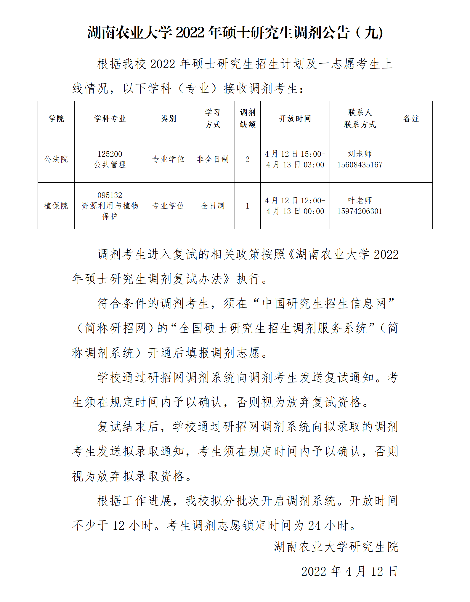 2022年湖南農業(yè)大學MPA調劑公告